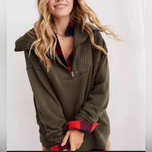aerie Olive Green quarter zip
